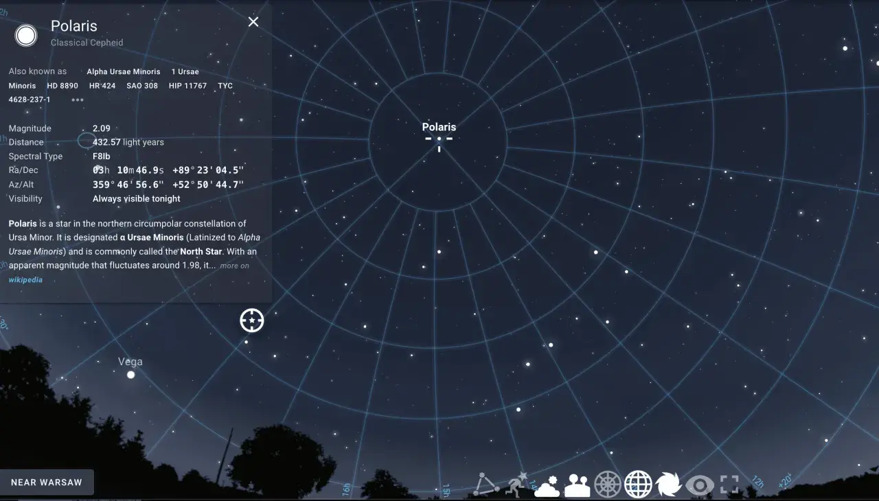 Gwiazda polarna, znana jako Gwiazda Północna, jest widoczna na nocnym niebie.